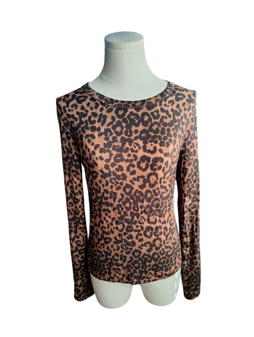 Rag & Bone Chocolate Brown Black Leopard Print Long Sleeve Tee Size Medium